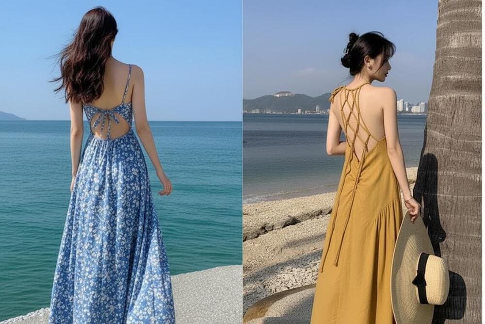 Diện đầm hở lưng tr&ocirc;ng bạn sẽ rất cuốn h&uacute;t khi check in b&atilde;i biển.